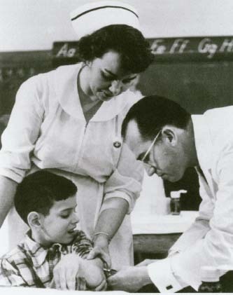 Dr. Jonas Salk started researching polio in 1949. In 1955, he announced the success of his polio vaccine, and mass immunization began. AP/Wide World Photos