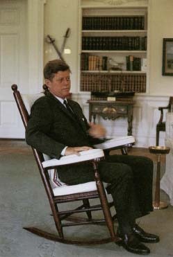 President John E Kennedy in his rocking chair in the White House Oval Office in May 1963. The public did not learn until after his death that President Kennedy had Addison's disease. 1998 Fred Ward/Black Star.