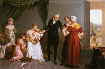 This painting by Constant Desbordes shows a doctor (Dr. Alibert) performing a smallpox vaccination on an infant in the year 1800. The doctor scratched the skin with cowpox, which conferred immunity against smallpox. Jean-Loup Charmet/Science Photo Library/Photo Researchers, Inc.